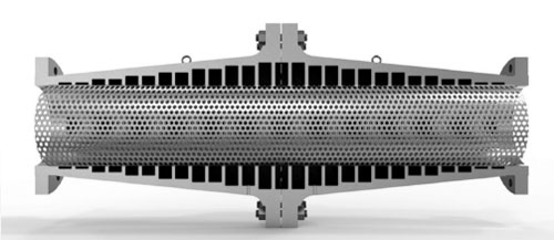 Figure 6. This modal suppressor employs a series of varying sized chambers to generate destructive interference over a range of frequencies, with virtually no pressure drop.