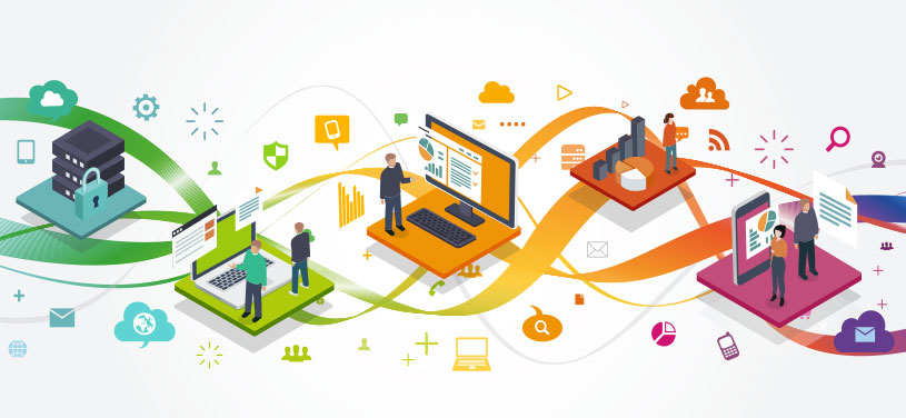 Illustration of different parts of the process of digital transformation.