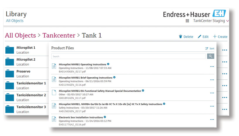 Figure 5. All relevant instrument documentation—including user manuals and calibration records—is automatically stored in an intuitive location in an advanced tank gauging application.